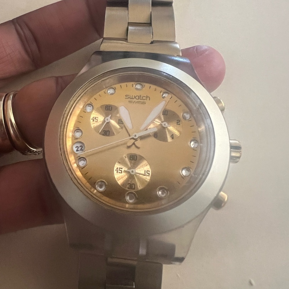 Swatch Swiss made ladies Chronograph gold watch - Picture 2 of 3